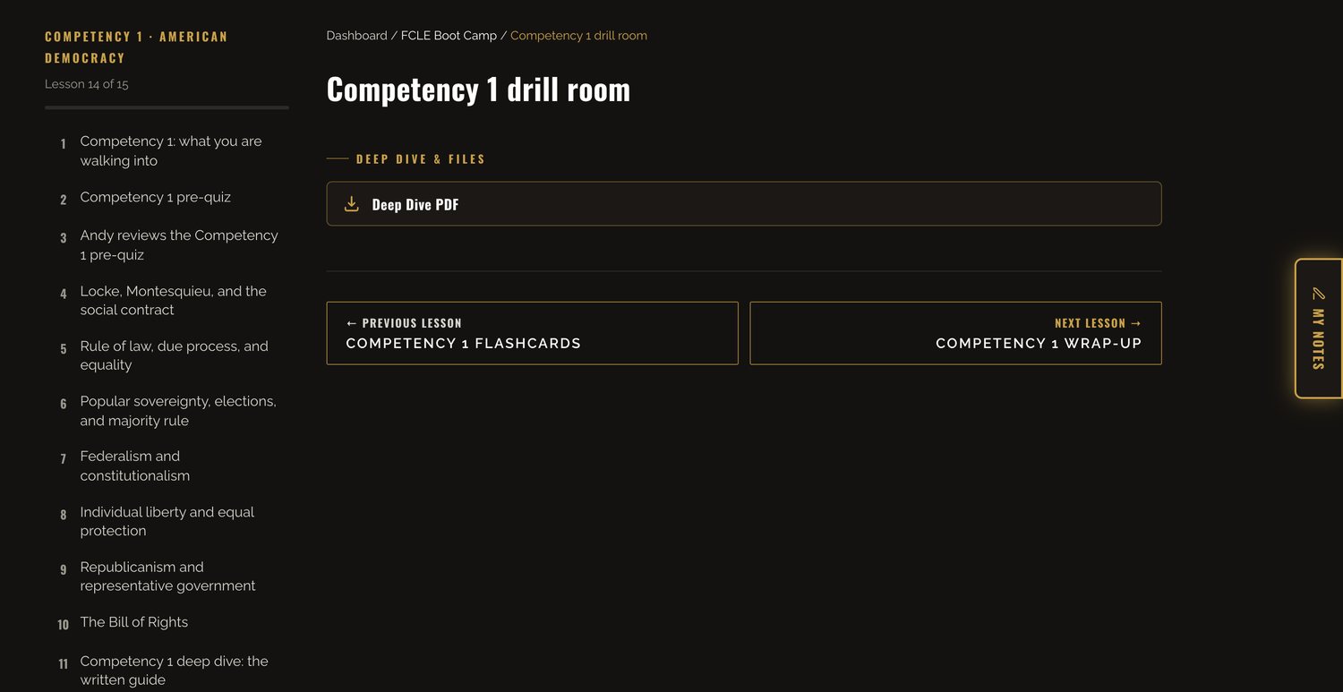 The Competency 1 drill room