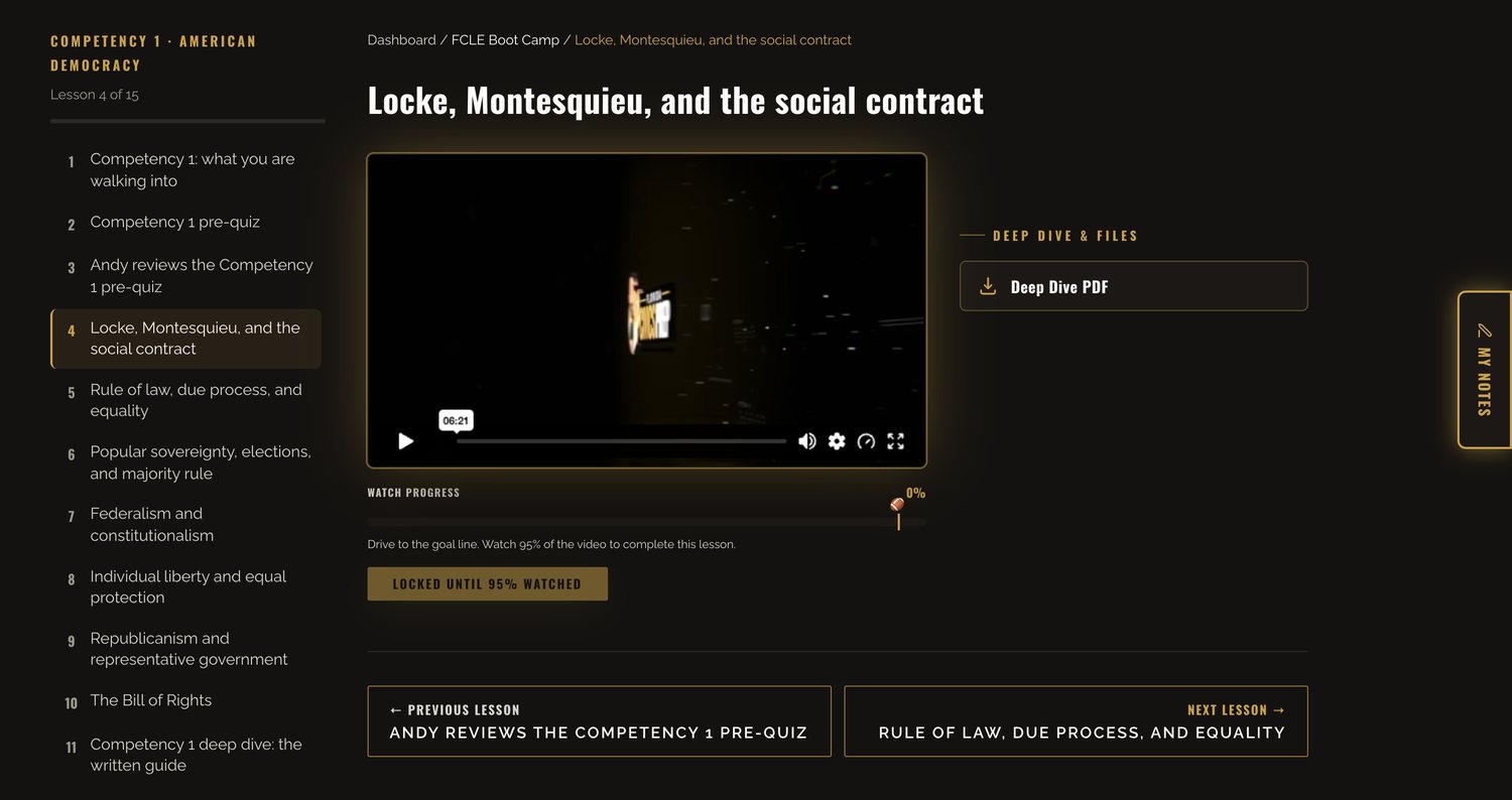 A lesson with its film, watch progress and the deep dive PDF